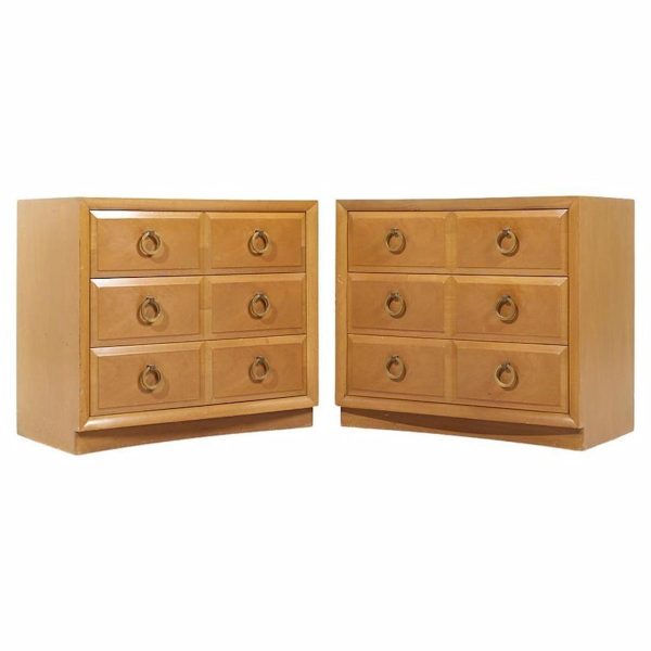 t.h. robsjohn gibbings for widdicomb modern mid century maple and brass three drawer chest - pair
