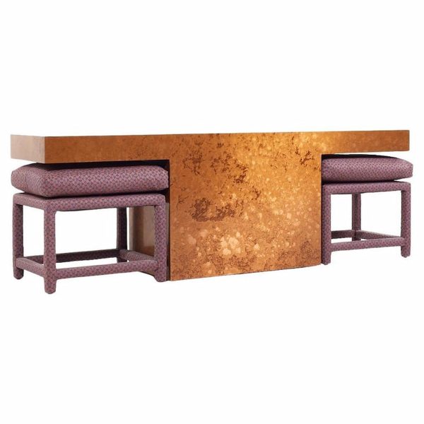thayer coggin mid century copper console table with ottomans