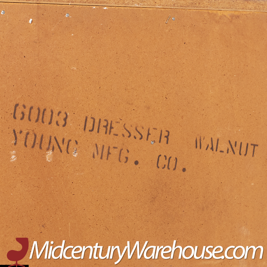 Young Manufacturing Mid Century Walnut and Burlwood Lowboy Dresser