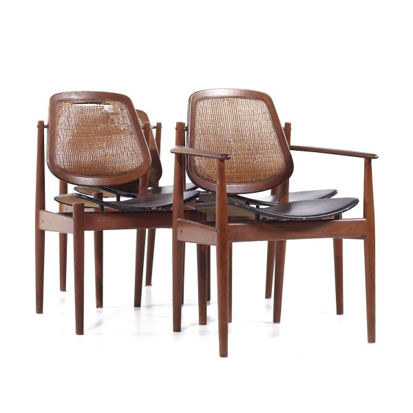 Arne Vodder for Charles France & Eric Daverkosen Mid Century Danish Teak and Cane Dining Chairs - Set of 4