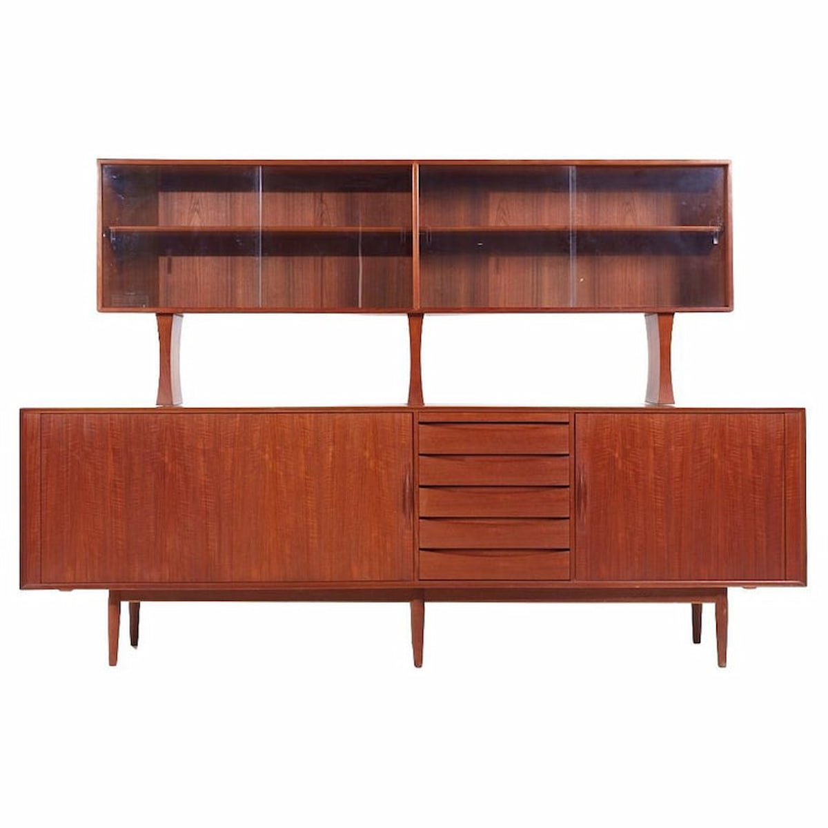 Arne Vodder for Sibast Model 76 Mid Century Danish Teak Tambour Door Credenza and Hutch