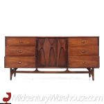 Broyhill Brasilia Mid Century Walnut and Brass 9-drawer Lowboy Dresser