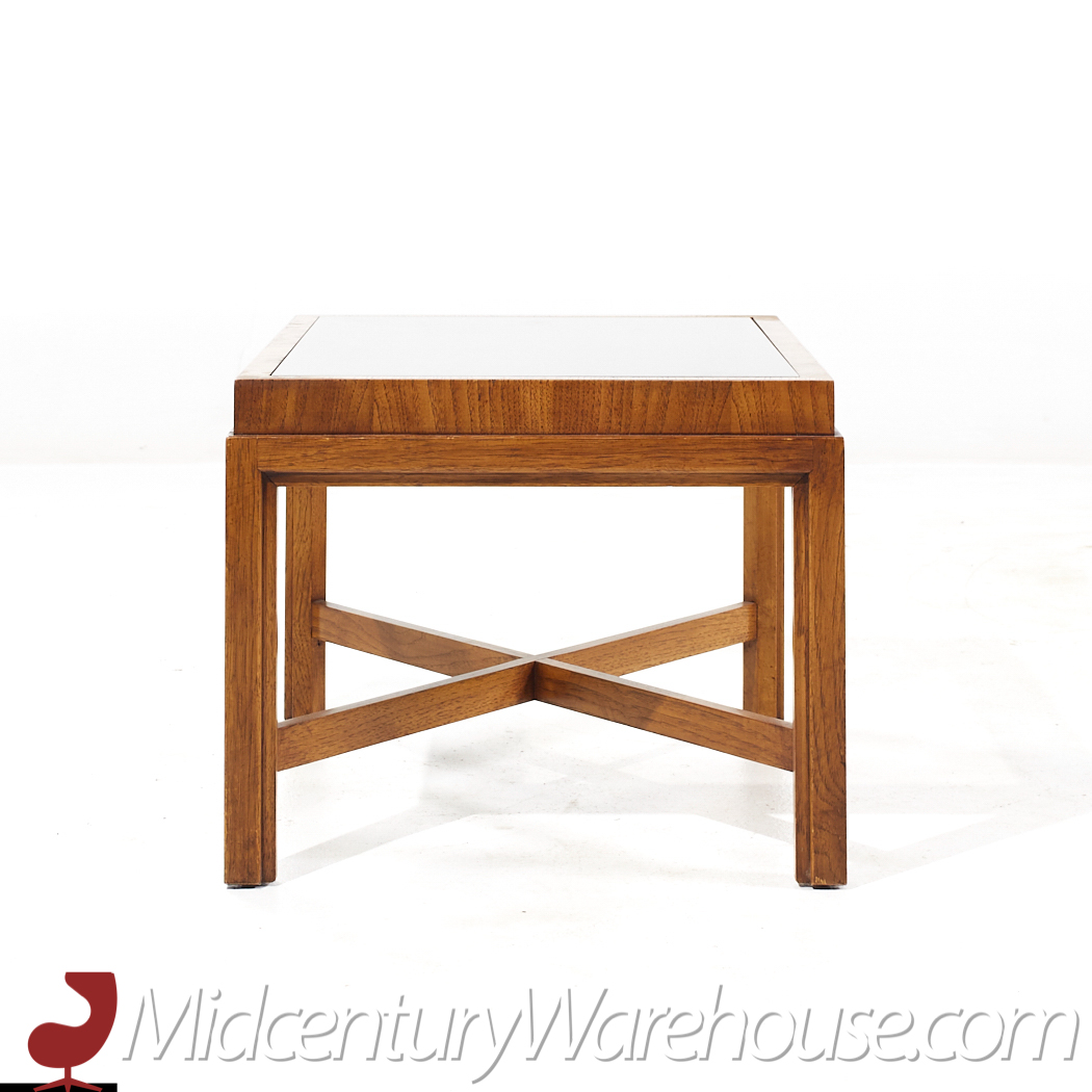 Drexel Heritage Mid Century Walnut and Smoked Glass Side End Table