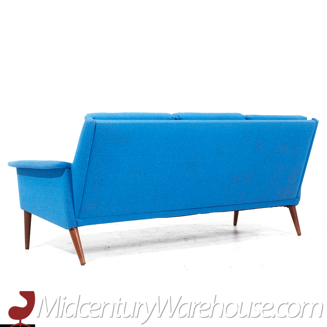 Finn Juhl Style Mid Century Danish Teak Blue Sofa
