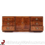 Hickory Manufacturing Company Mid Century Burlwood and Brass Lowboy Dresser