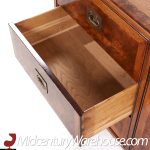 Hickory Manufacturing Company Mid Century Burlwood and Brass Lowboy Dresser