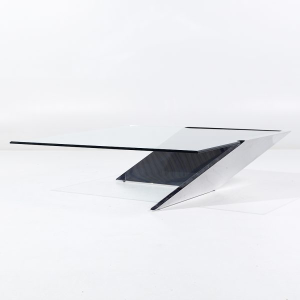 J. Wade Beam for Brueton Mid Century Chrome and Glass Square Coffee Table