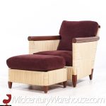 John Hutton for Donghia Merbau Collection Mid Century Mahogany and Rattan Club Chairs with Ottomans - Pair