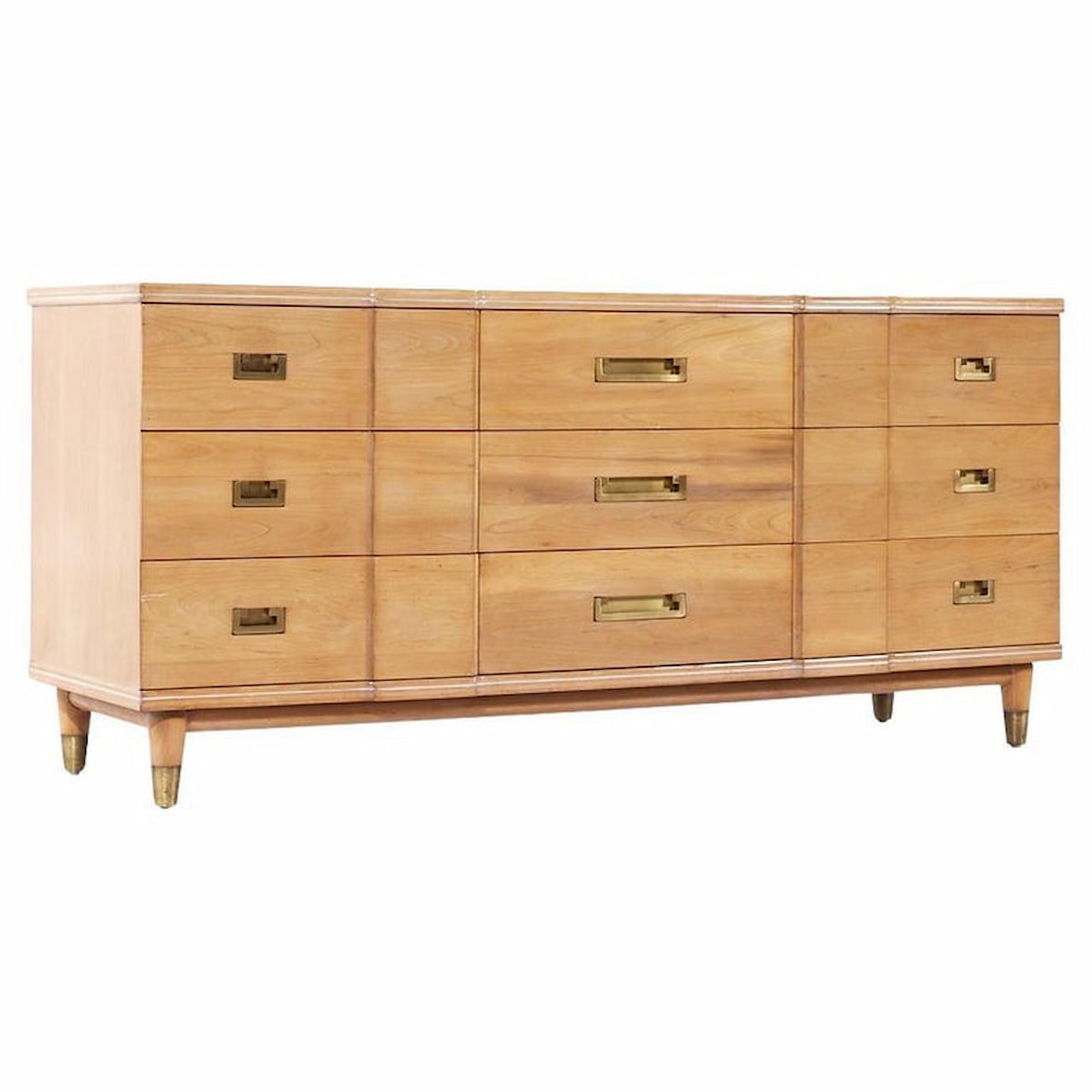 John Widdicomb Mid Century Walnut and Brass Lowboy Dresser