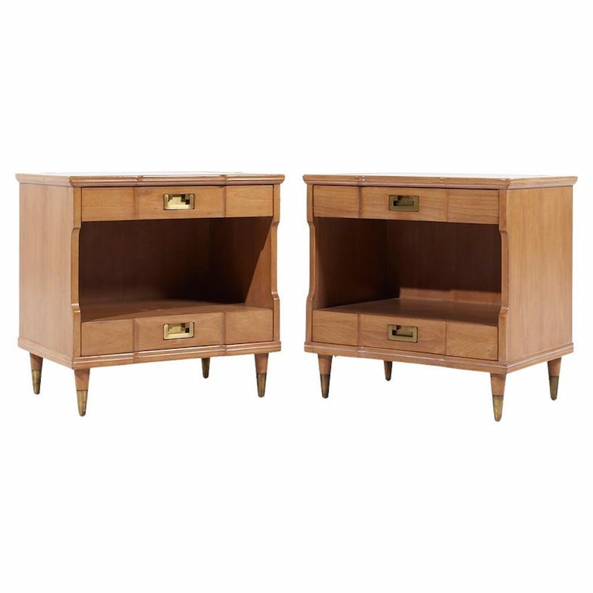 John Widdicomb Mid Century Walnut and Brass Nightstands - Pair