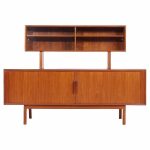 Kai Kristiansen for Faarup Møbelfabrik Mid Century Danish Teak Tambour Credenza and Hutch