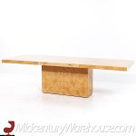 Milo Baughman Style Mid Century Burlwood Hidden Leaf Expanding Dining Table with 2 Leaves