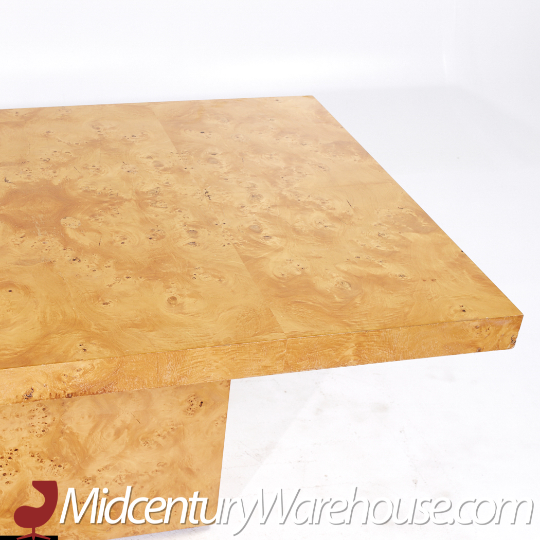 Milo Baughman Style Mid Century Burlwood Hidden Leaf Expanding Dining Table with 2 Leaves