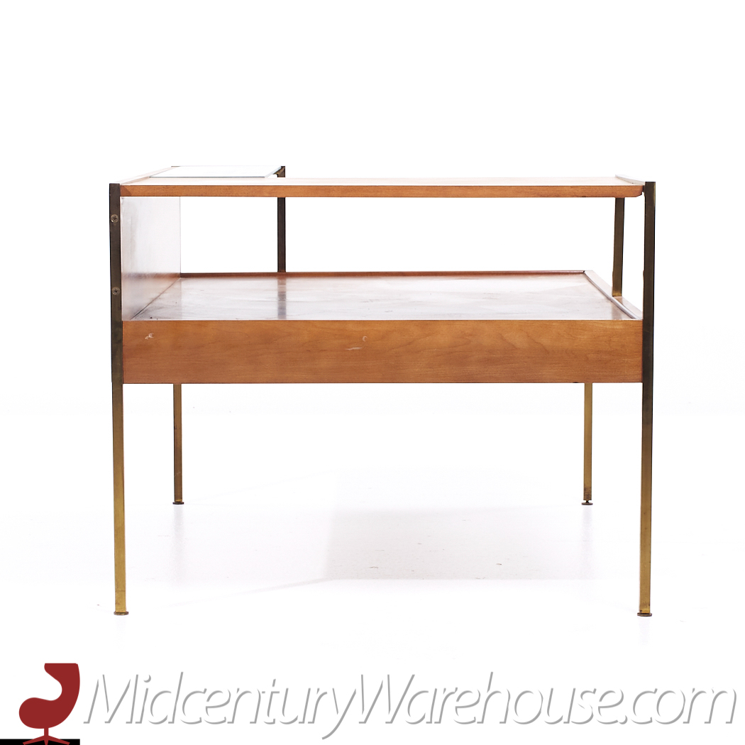 Milo Baughman for Murray Furniture Mid Century Maple and Brass Corner Side Table