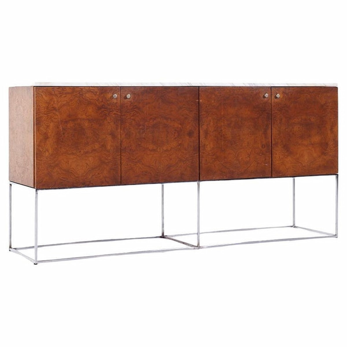 Milo Baughman for Thayer Coggin Mid Century Burlwood, Chrome and Marble Credenza