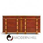 Paul Frankl for Johnson Furniture Mid Century Leather, Birch and Maple Station Wagon Dresser