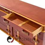 Paul Frankl for Johnson Furniture Mid Century Leather, Birch and Maple Station Wagon Dresser