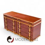 Paul Frankl for Johnson Furniture Mid Century Leather, Birch and Maple Station Wagon Dresser