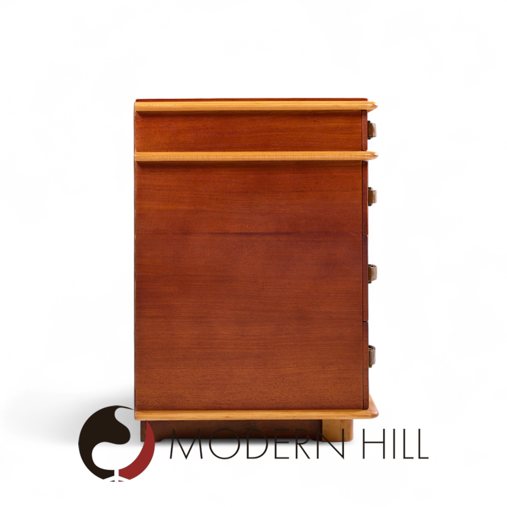 Paul Frankl for Johnson Furniture Mid Century Leather, Birch and Maple Station Wagon Dresser