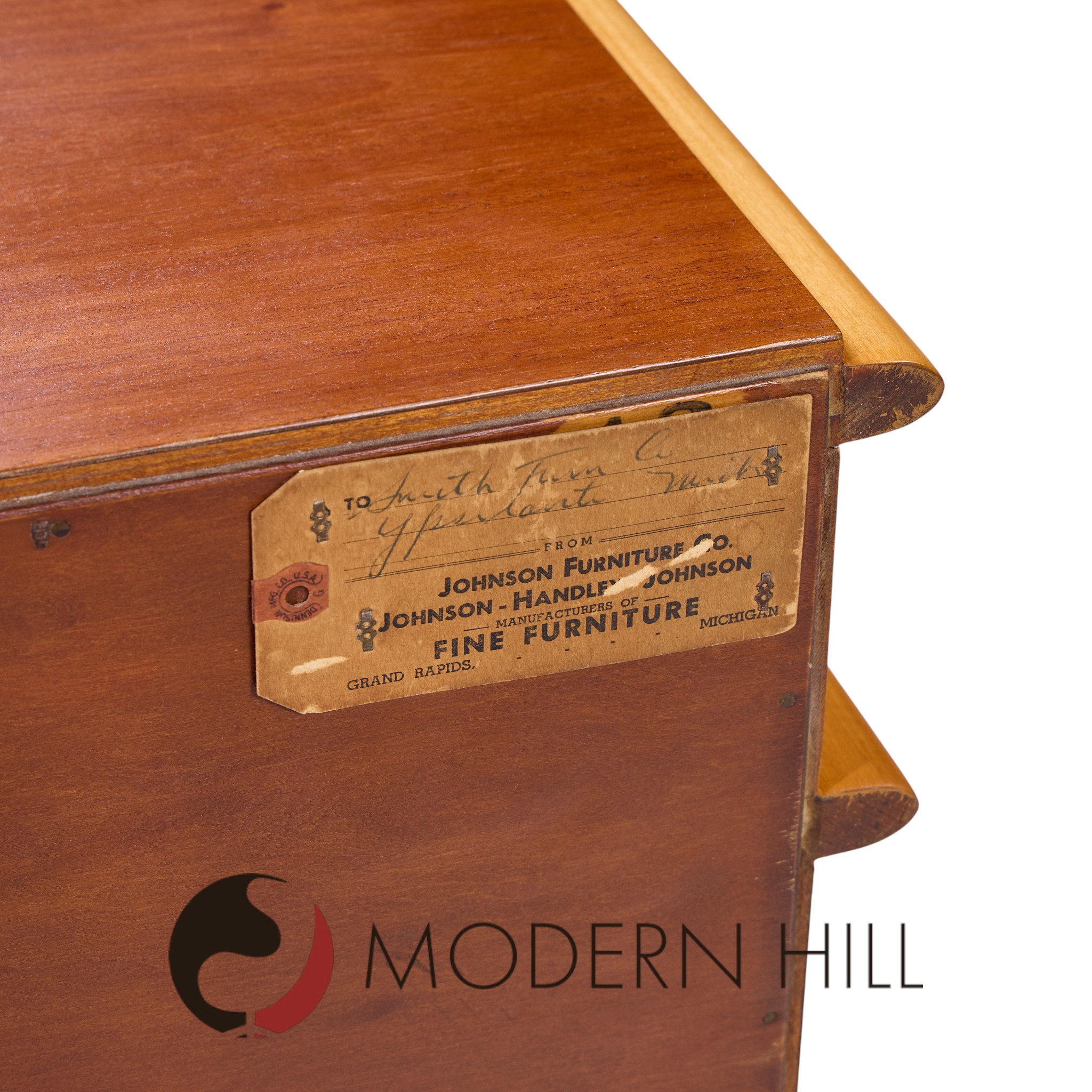 Paul Frankl for Johnson Furniture Mid Century Leather, Birch and Maple Station Wagon Dresser