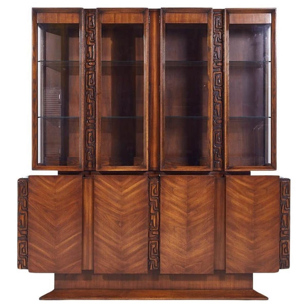 United Mid Century Tiki Walnut Credenza and Hutch