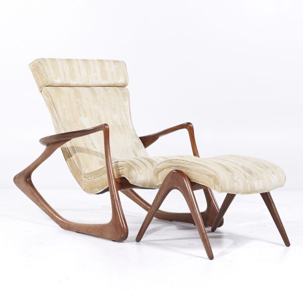 vladimir kagan mid century two position contour walnut rocking chair and ottoman