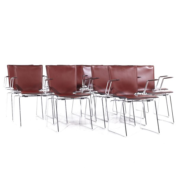 hiroyuki toyoda for icf mid century leather and chrome dining chairs - set of 12