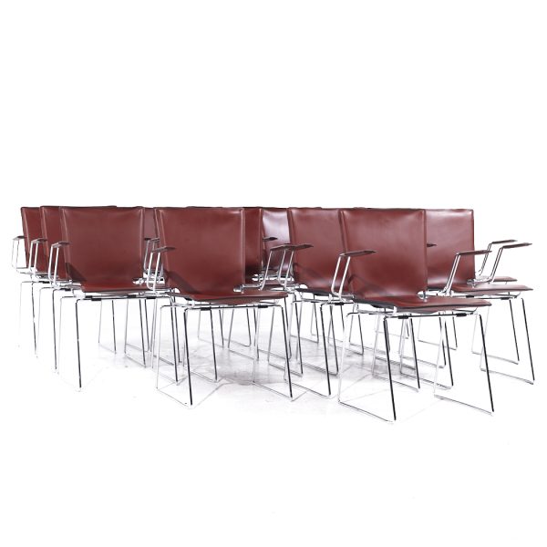 hiroyuki toyoda for icf mid century leather and chrome dining chairs - set of 16