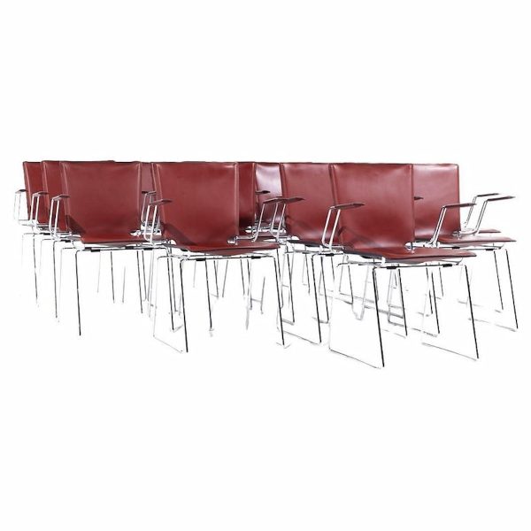 Hiroyuki Toyoda for Icf Mid Century Leather and Chrome Dining Chairs - Set of 16