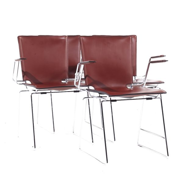 hiroyuki toyoda for icf mid century leather and chrome dining chairs - set of 4