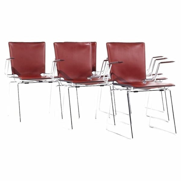 hiroyuki toyoda for icf mid century leather and chrome dining chairs - set of 6