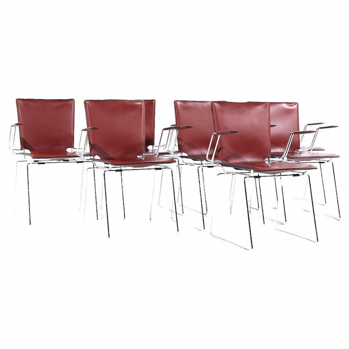 Hiroyuki Toyoda for Icf Mid Century Leather and Chrome Dining Chairs - Set of 8