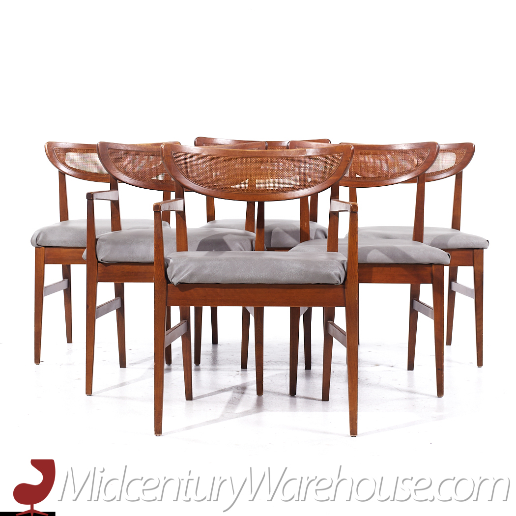 American of Martinsville Mid Century Walnut and Cane Back Dining Chairs - Set of 6