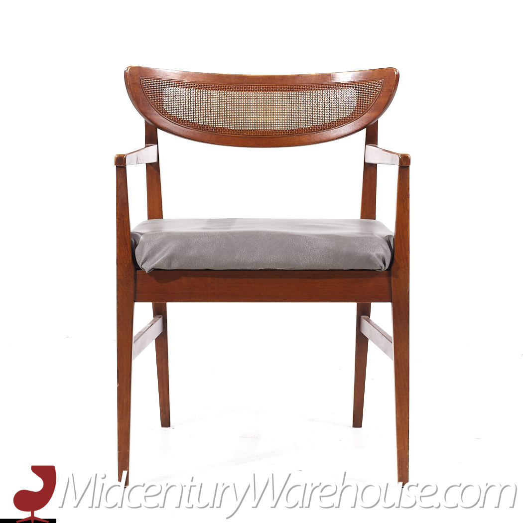 American of Martinsville Mid Century Walnut and Cane Back Dining Chairs - Set of 6