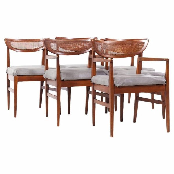 American of Martinsville Mid Century Walnut and Cane Back Dining Chairs - Set of 6