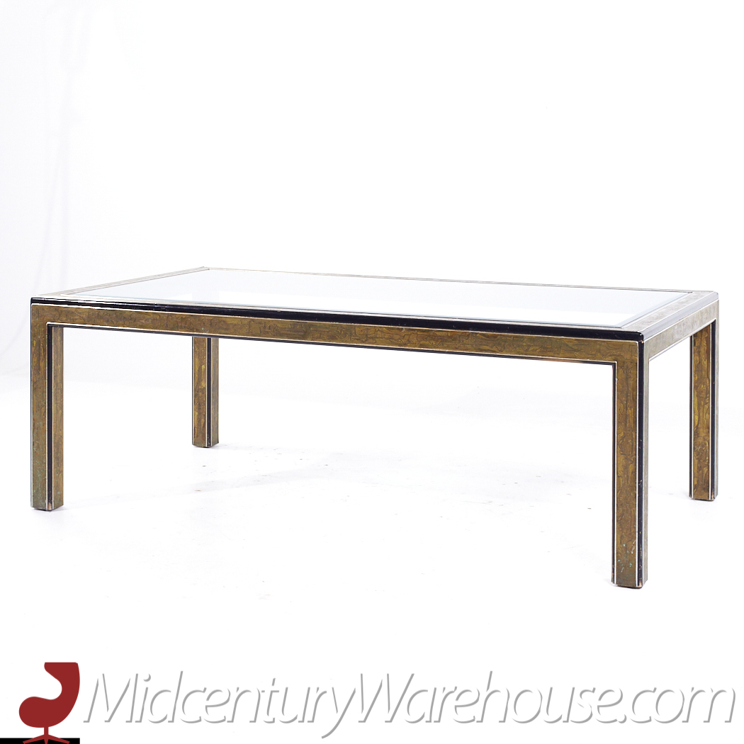 Bernhard Rohne for Mastercraft Mid Century Lacquered Etched Brass Panel Expanding Dining Table