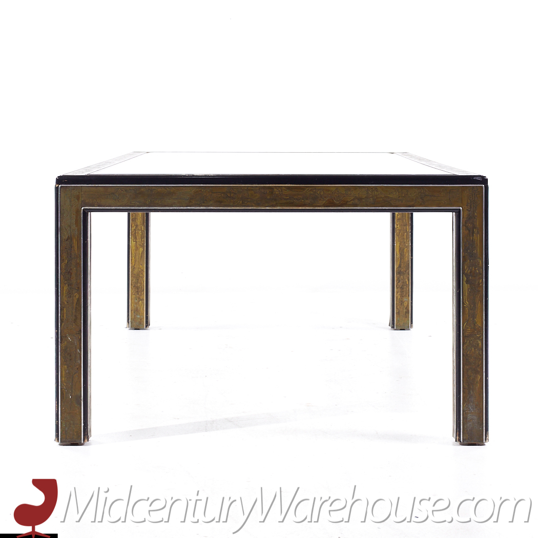 Bernhard Rohne for Mastercraft Mid Century Lacquered Etched Brass Panel Expanding Dining Table