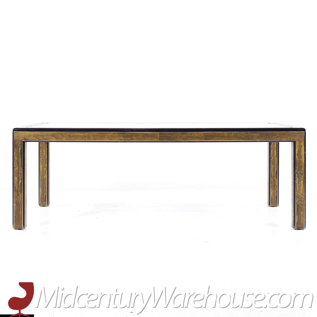 Bernhard Rohne for Mastercraft Mid Century Lacquered Etched Brass Panel Expanding Dining Table