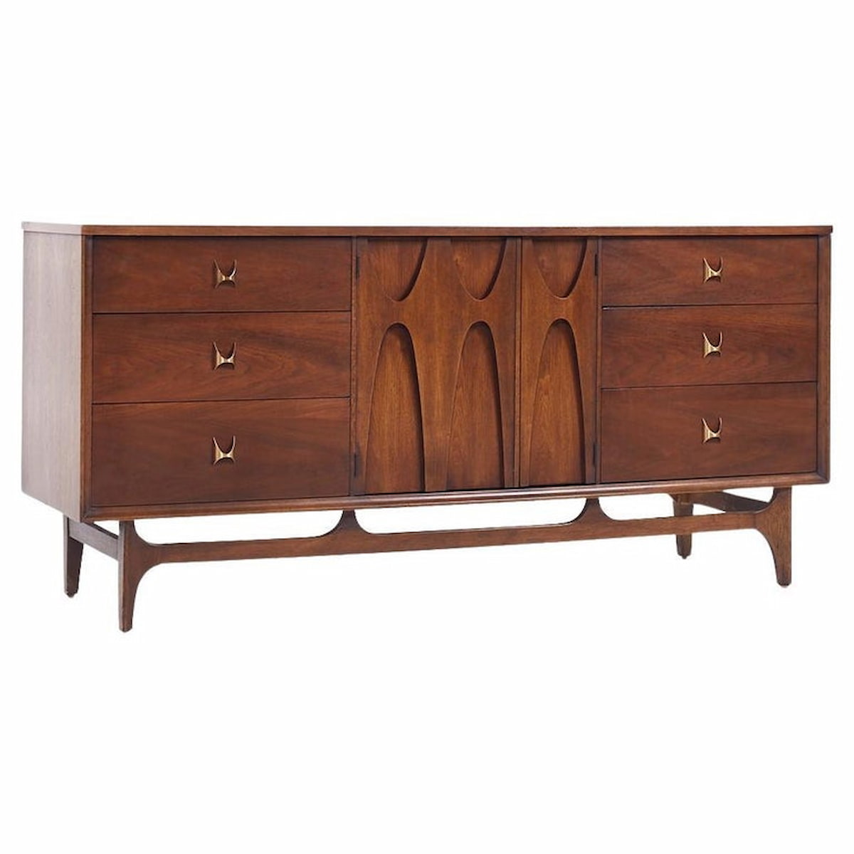 Broyhill Brasilia Mid Century Walnut 9 Drawer Lowboy Dresser