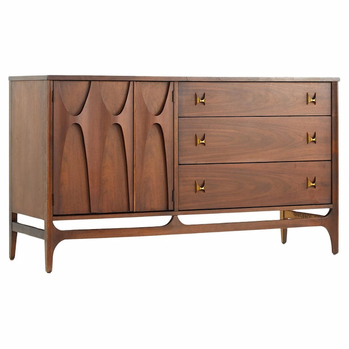 Broyhill Brasilia Mid Century Walnut and Brass Offset Buffet