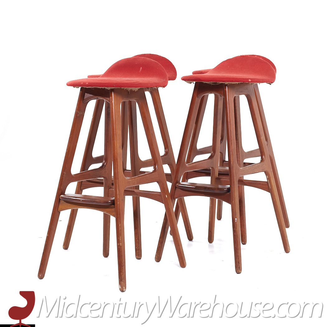 Erik Buch Mid Century Danish Teak Bar Stools - Set of 4