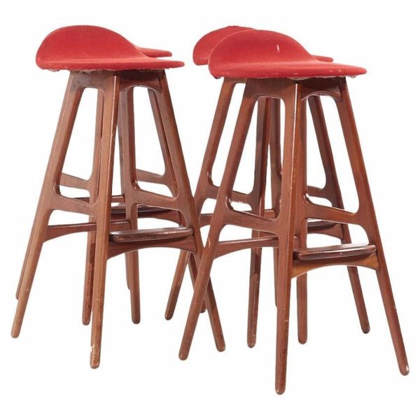 erik buch mid century danish teak bar stools - set of 4