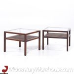 Founders Style Mid Century Oak, Cane and Glass End Tables - Pair