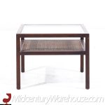 Founders Style Mid Century Oak, Cane and Glass End Tables - Pair