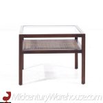 Founders Style Mid Century Oak, Cane and Glass End Tables - Pair