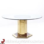 Henredon Mid Century Brass and Glass Pedestal Dining Table