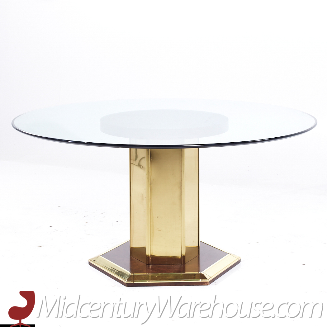 Henredon Mid Century Brass and Glass Pedestal Dining Table