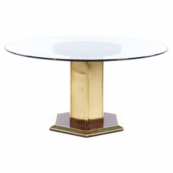 henredon mid century brass and glass pedestal dining table