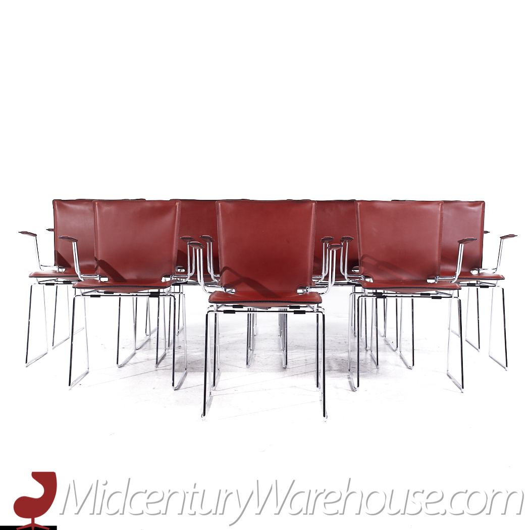 Hiroyuki Toyoda for Icf Mid Century Leather and Chrome Dining Chairs - Set of 16