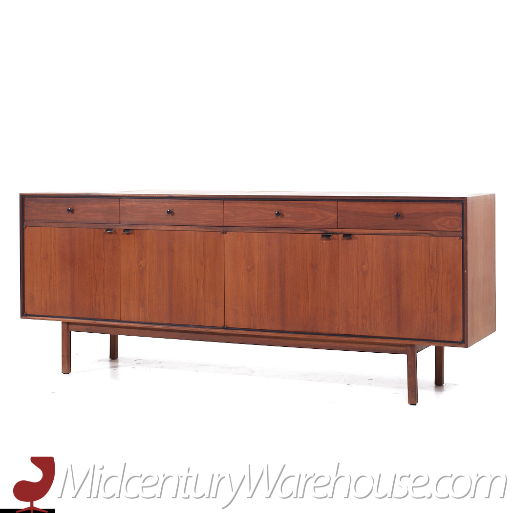 Jack Cartwright for Founders Mid Century Cane and Walnut Credenza Hutch